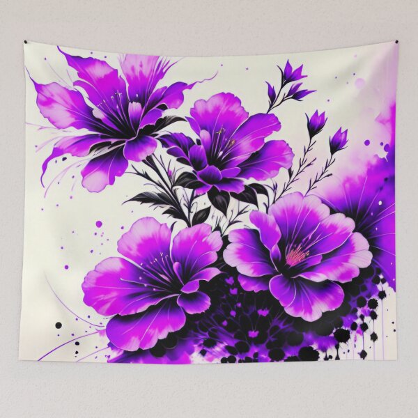 Item preview, Abstract Purple Flowers with Ink Blots designed and sold by rowanlafolle.