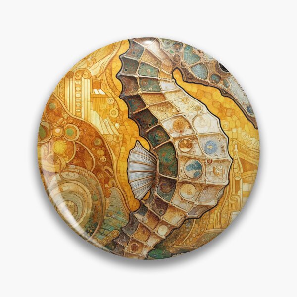 Artikelvorschau, Goldenes Seepferdchen Jugendstil inspiriert von Gustav Klimt entworfen und verkauft von Suzana Djordjevic.