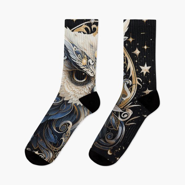 Item preview, Nocturnal Owl Profile with Crescent Moons and Stars designed and sold by PaintbrushPlace.