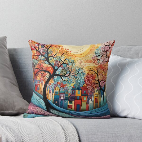 Elionia - Colorful landscape painting (3/4) Throw Pillow