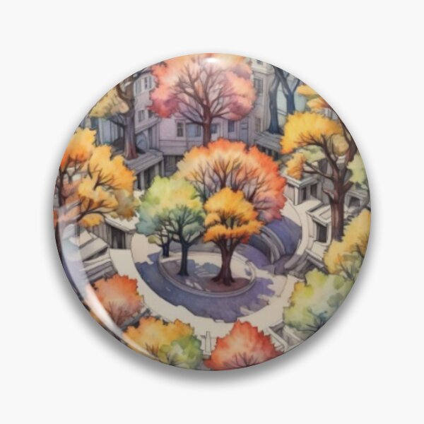 Item preview, Colorful Autumn Trees in a Courtyard in WaterColor Paint designed and sold by EmeraldCauldren.
