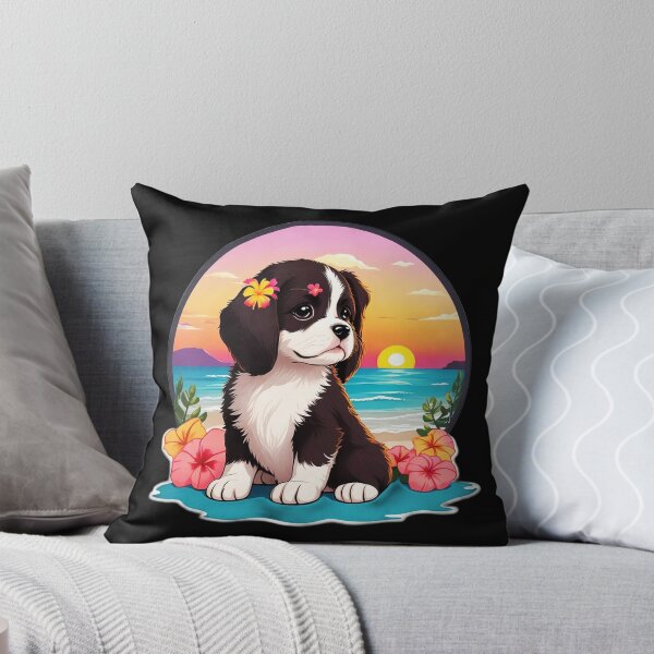 Item preview, Sunset Beach Puppy By the Ocean with Hawaiian Orchids designed and sold by NautiChic.