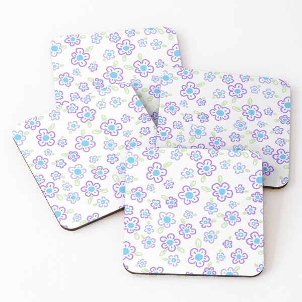 Item preview, Blue and Purple Five Petal Flowers with Leaves designed and sold by NurseLauraDraws.