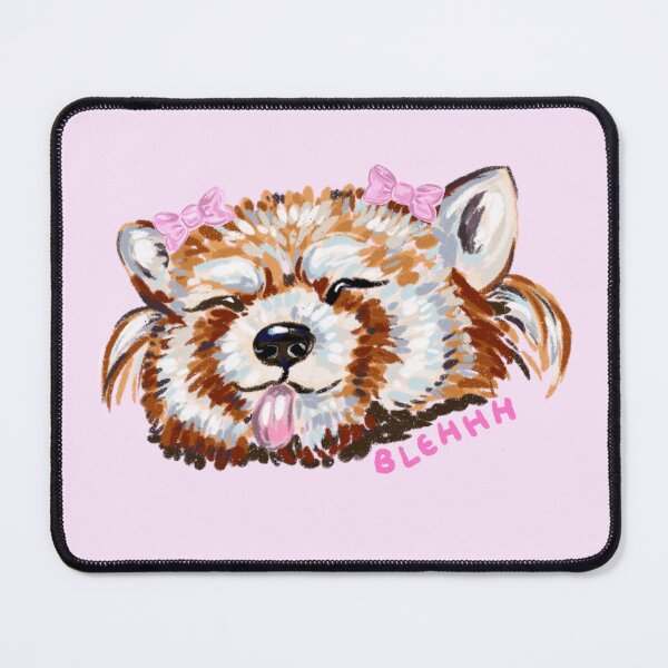Item preview, BLEHHH Red Panda Sticking Her Tongue Out with Two Bows (Bubble Font) designed and sold by NurseLauraDraws.