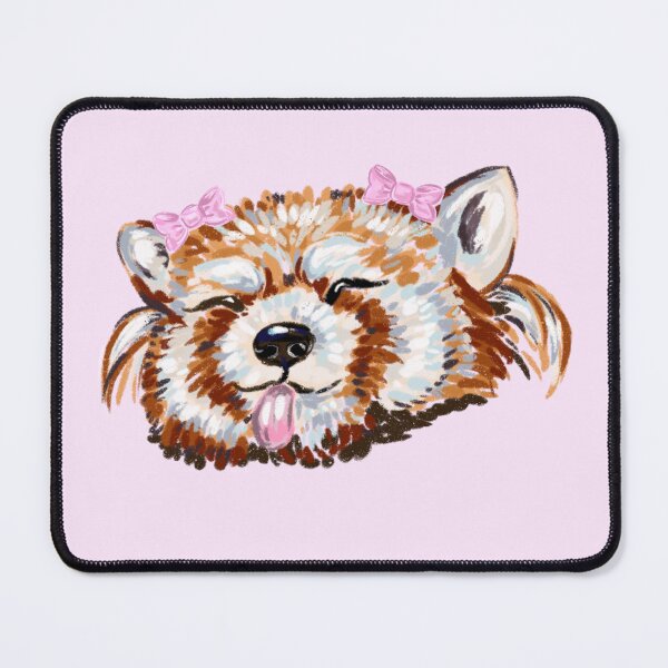 Item preview, Red Panda Sticking Her Tongue Out with Two Bows designed and sold by NurseLauraDraws.