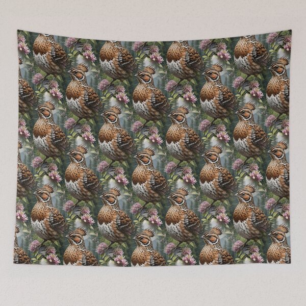 Item preview, Ruffed Grouse Surrounded By Mountain Laurel Flowers Pattern designed and sold by taiche.