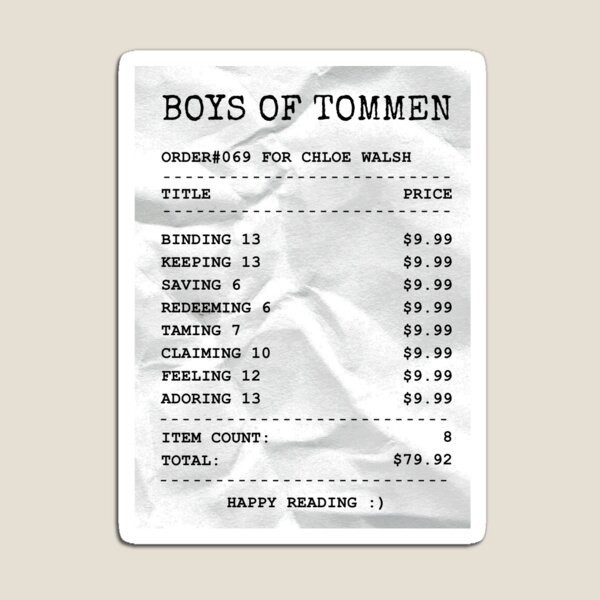 Item preview, BOYS OF TOMMEN by Chloe Walsh Bookstore Receipt designed and sold by alishals.