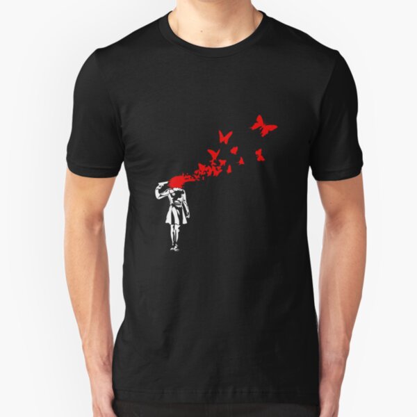 Banksy - Girl Butterfly Slim Fit T-Shirt