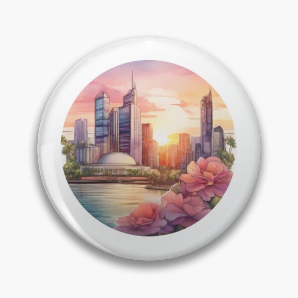 Item preview, Detailed Watercolor City Sunset Sticker with Floral Touch (1401) designed and sold by WASjourney.