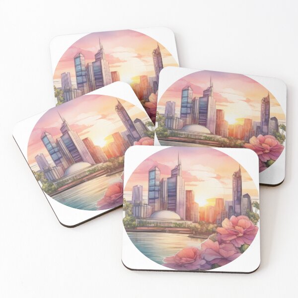 Item preview, Detailed Watercolor City Sunset Sticker with Floral Touch (1401) designed and sold by WASjourney.