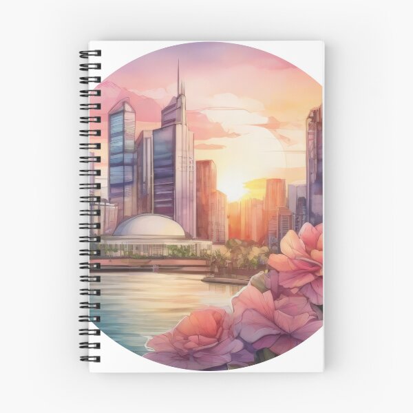 Item preview, Detailed Watercolor City Sunset Sticker with Floral Touch (1401) designed and sold by WASjourney.
