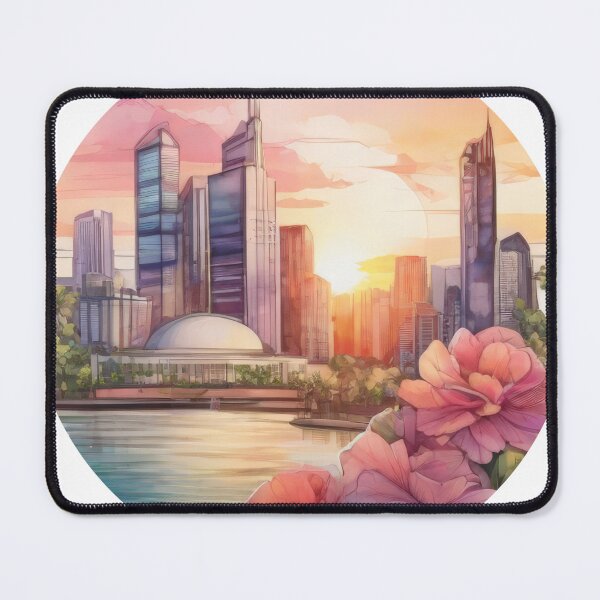 Item preview, Detailed Watercolor City Sunset Sticker with Floral Touch (1401) designed and sold by WASjourney.