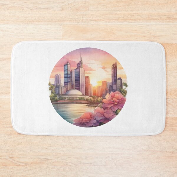 Item preview, Detailed Watercolor City Sunset Sticker with Floral Touch (1401) designed and sold by WASjourney.