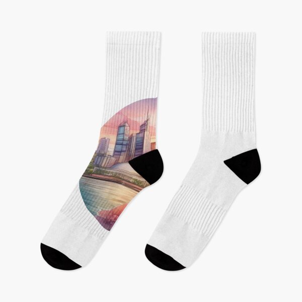 Item preview, Detailed Watercolor City Sunset Sticker with Floral Touch (1401) designed and sold by WASjourney.