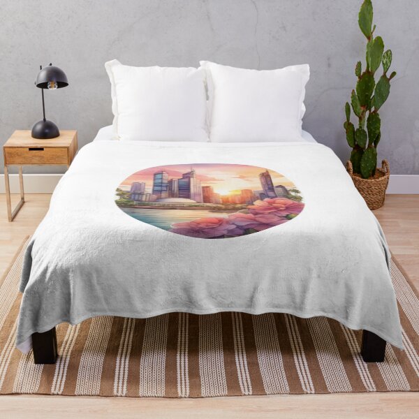 Item preview, Detailed Watercolor City Sunset Sticker with Floral Touch (1401) designed and sold by WASjourney.