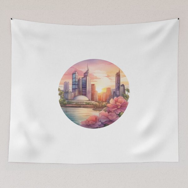 Item preview, Detailed Watercolor City Sunset Sticker with Floral Touch (1401) designed and sold by WASjourney.