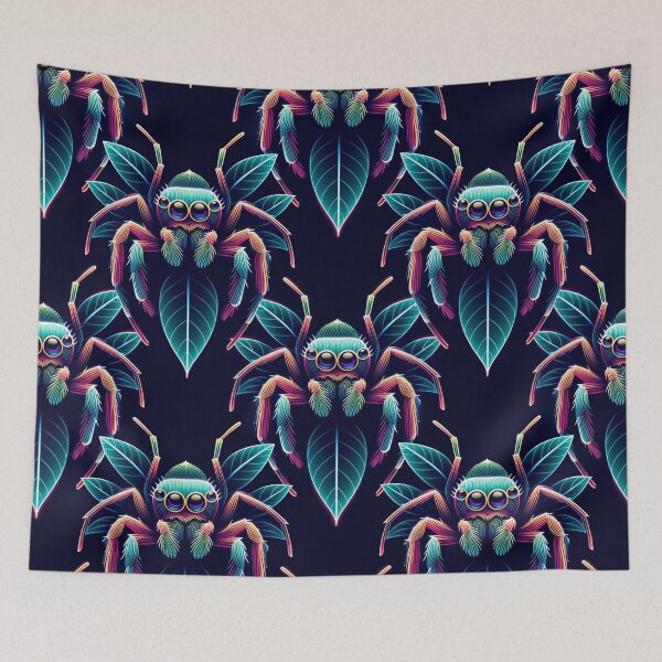 Item preview, Neon Jumping Spider In Leaves designed and sold by CrypRenaissance.