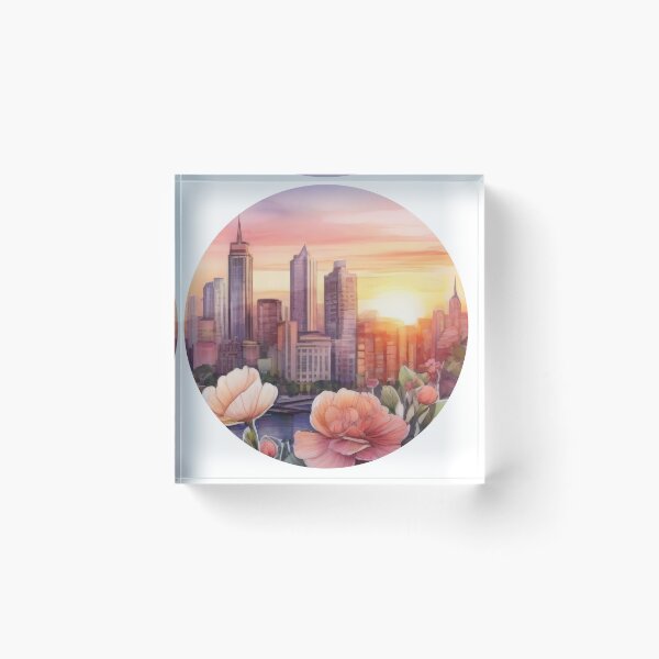 Item preview, Watercolor Cityscape Sunset Sticker (1404) designed and sold by WASjourney.