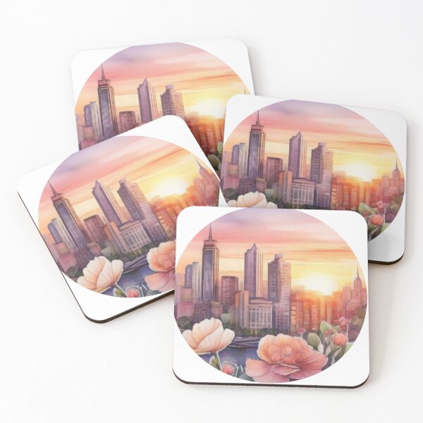 Item preview, Watercolor Cityscape Sunset Sticker (1404) designed and sold by WASjourney.