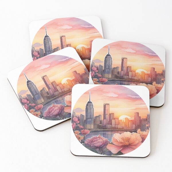 Item preview, Detailed Floral Cityscape Sunset Sticker in Watercolor (1406) designed and sold by WASjourney.