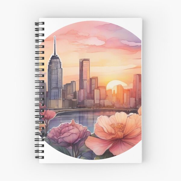 Item preview, Detailed Floral Cityscape Sunset Sticker in Watercolor (1406) designed and sold by WASjourney.