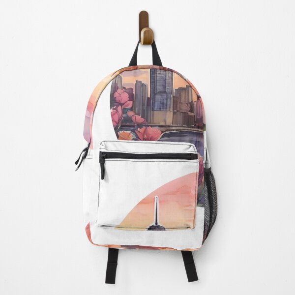 Item preview, Detailed Floral Cityscape Sunset Sticker in Watercolor (1406) designed and sold by WASjourney.