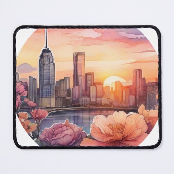 Item preview, Detailed Floral Cityscape Sunset Sticker in Watercolor (1406) designed and sold by WASjourney.