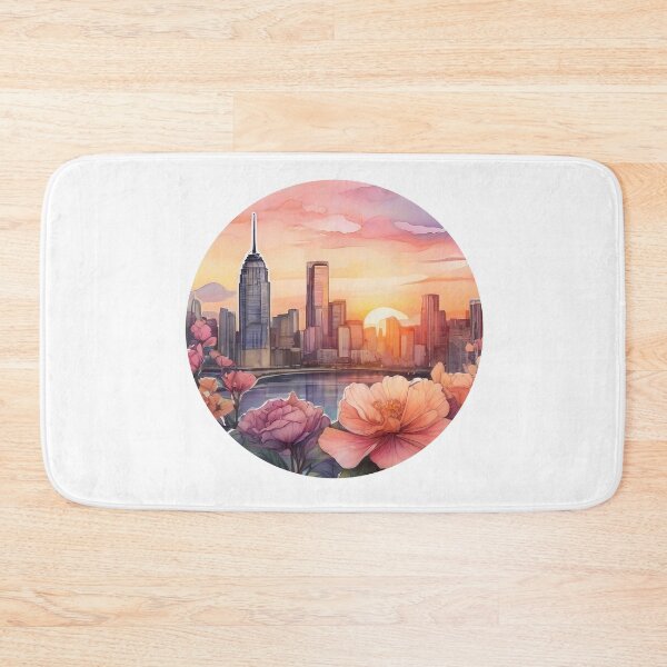 Item preview, Detailed Floral Cityscape Sunset Sticker in Watercolor (1406) designed and sold by WASjourney.