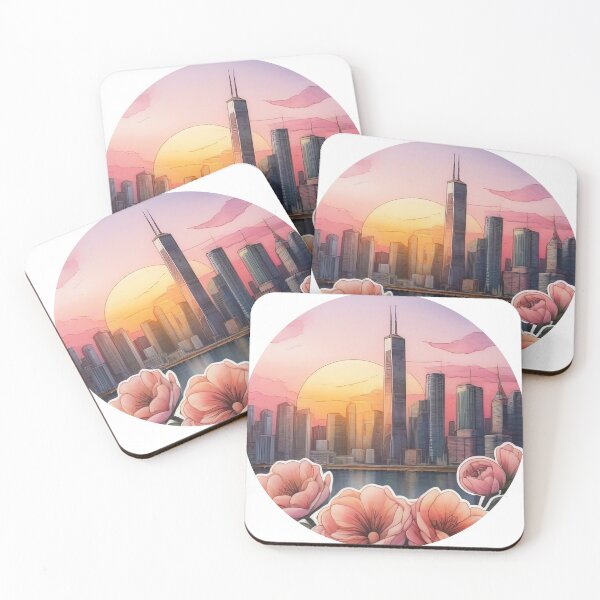 Item preview, Sunset Cityscape Watercolor Sticker (1407) designed and sold by WASjourney.
