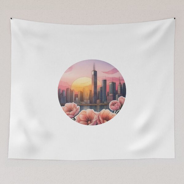 Item preview, Sunset Cityscape Watercolor Sticker (1407) designed and sold by WASjourney.