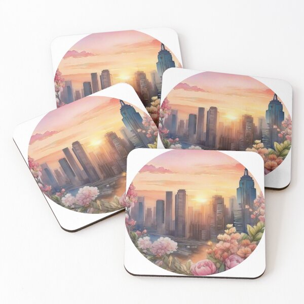 Item preview, Floral Watercolor Sunset Cityscape Sticker with White Outline (1409) designed and sold by WASjourney.
