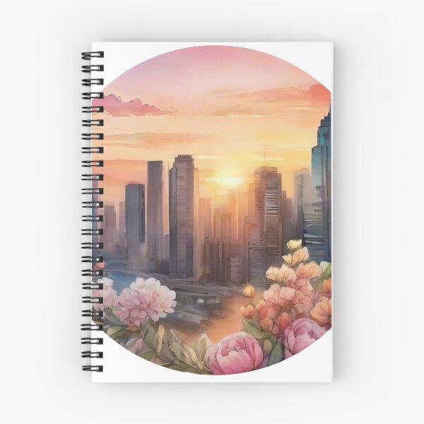 Item preview, Floral Watercolor Sunset Cityscape Sticker with White Outline (1409) designed and sold by WASjourney.