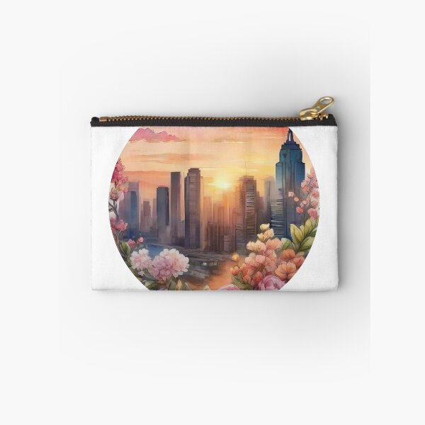 Item preview, Floral Watercolor Sunset Cityscape Sticker with White Outline (1409) designed and sold by WASjourney.
