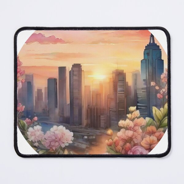 Item preview, Floral Watercolor Sunset Cityscape Sticker with White Outline (1409) designed and sold by WASjourney.