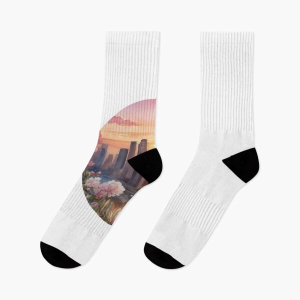 Item preview, Floral Watercolor Sunset Cityscape Sticker with White Outline (1409) designed and sold by WASjourney.