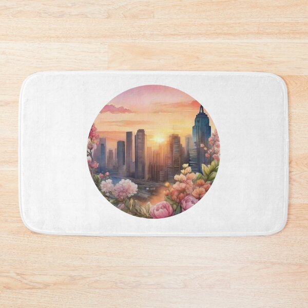 Item preview, Floral Watercolor Sunset Cityscape Sticker with White Outline (1409) designed and sold by WASjourney.