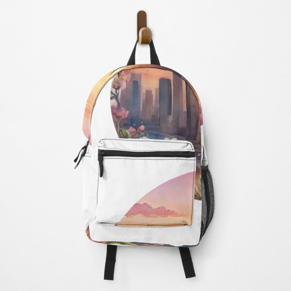 Item preview, Floral Watercolor Sunset Cityscape Sticker with White Outline (1409) designed and sold by WASjourney.