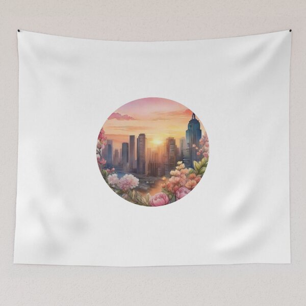 Item preview, Floral Watercolor Sunset Cityscape Sticker with White Outline (1409) designed and sold by WASjourney.