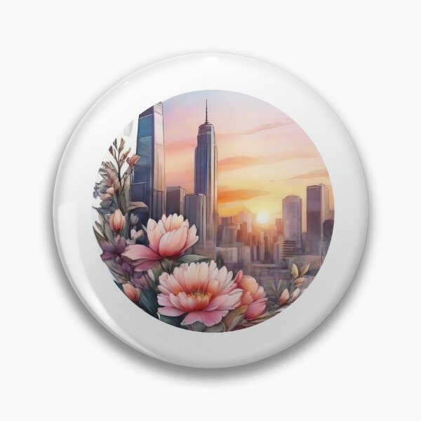 Item preview, Detailed City Sunset Floral Watercolor Sticker Design (1410) designed and sold by WASjourney.