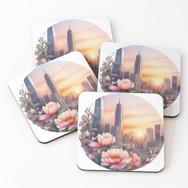 Item preview, Detailed City Sunset Floral Watercolor Sticker Design (1410) designed and sold by WASjourney.