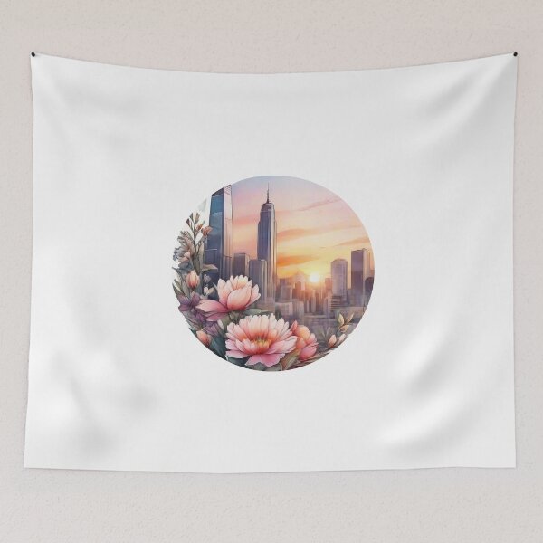 Item preview, Detailed City Sunset Floral Watercolor Sticker Design (1410) designed and sold by WASjourney.