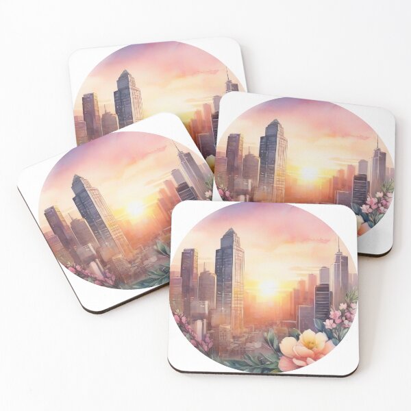 Item preview, Sunset Cityscape Floral Sticker (1411) designed and sold by WASjourney.