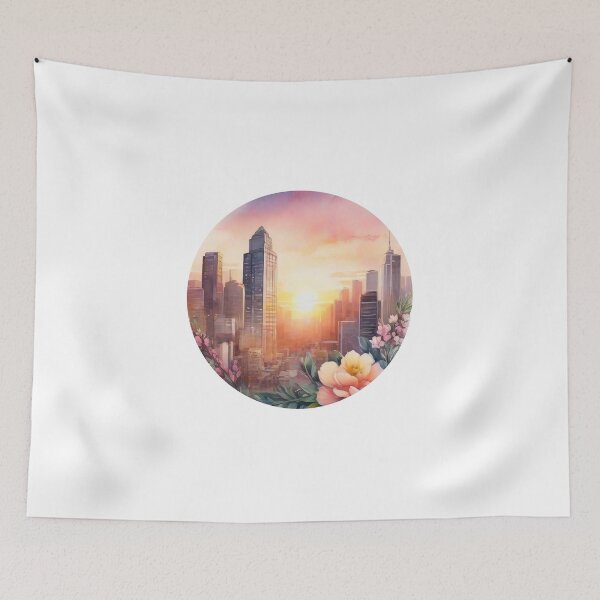 Item preview, Sunset Cityscape Floral Sticker (1411) designed and sold by WASjourney.