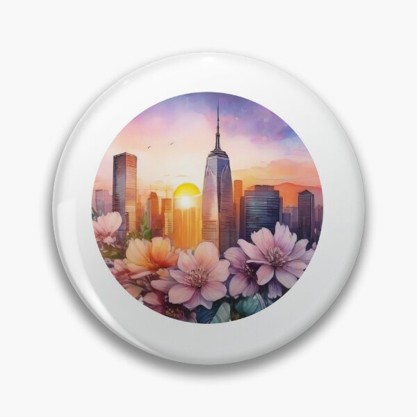 Item preview, Floral Watercolor City Sunset Sticker (1412) designed and sold by WASjourney.