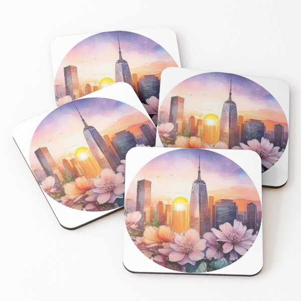 Item preview, Floral Watercolor City Sunset Sticker (1412) designed and sold by WASjourney.