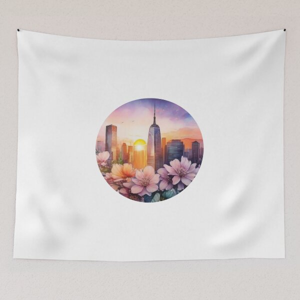 Item preview, Floral Watercolor City Sunset Sticker (1412) designed and sold by WASjourney.