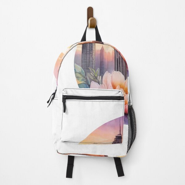 Item preview, Detailed Floral Sunset Cityscape Watercolor Sticker (1414) designed and sold by WASjourney.