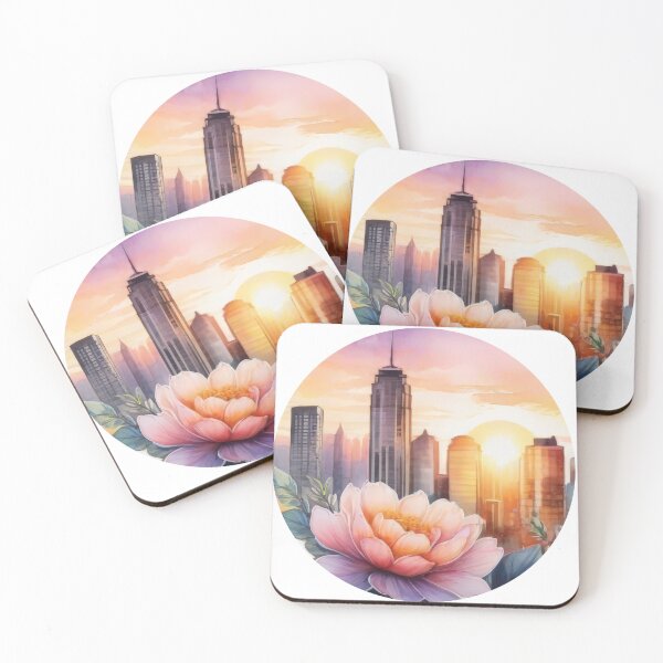 Item preview, Detailed Floral Sunset Cityscape Watercolor Sticker (1414) designed and sold by WASjourney.