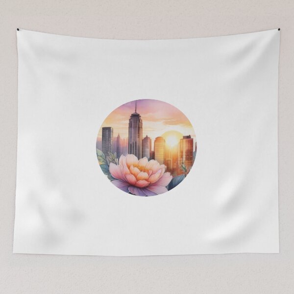 Item preview, Detailed Floral Sunset Cityscape Watercolor Sticker (1414) designed and sold by WASjourney.