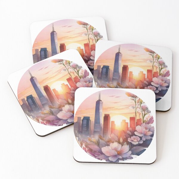 Item preview, Watercolor Cityscape Sunset Sticker with Floral Details (1415) designed and sold by WASjourney.